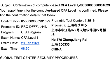 CFA上海考点的编码是8516，请问它是哪个2月CFA一级考点？