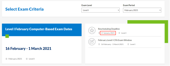 2021年2月CFA考试考点更改截止延期到2021年1月17日！