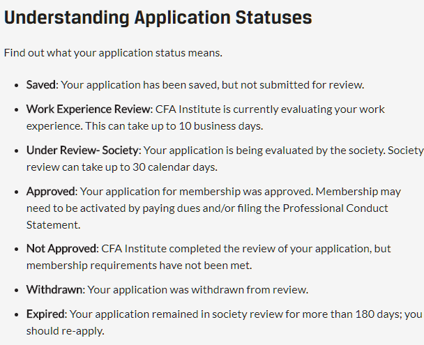 申请CFA证书状态可能会出现以下7种状态！