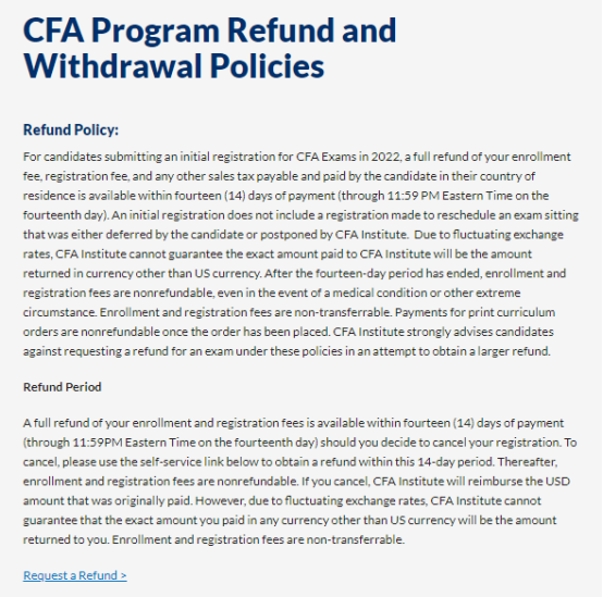 CFA退考且退款